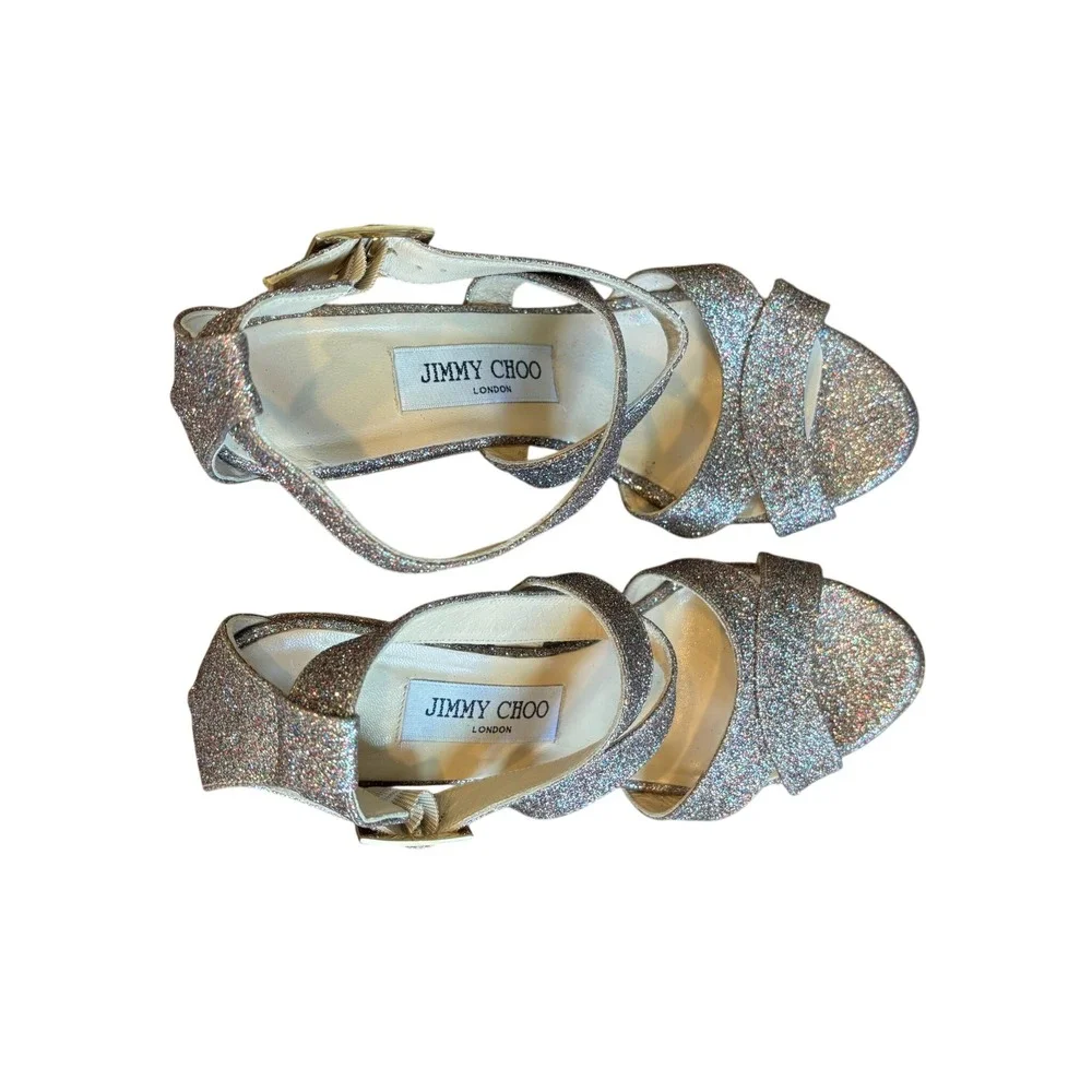 Sparkly Evening Jimmy Choo Wedge Sandals Platform Glitter 38 Multi-Color